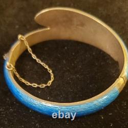Vintage Siam Sterling Silver Cobalt Blue Guilloche Enamel Snake Hinge Bracelet