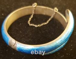 Vintage Siam Sterling Silver Cobalt Blue Guilloche Enamel Snake Hinge Bracelet