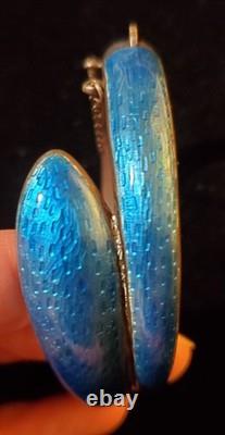 Vintage Siam Sterling Silver Cobalt Blue Guilloche Enamel Snake Hinge Bracelet