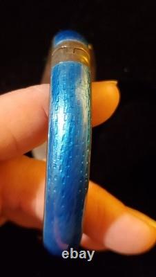 Vintage Siam Sterling Silver Cobalt Blue Guilloche Enamel Snake Hinge Bracelet