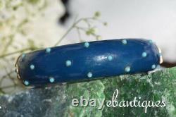 Vintage Signed Ciner Enamel & Turquoise Seed Pearl Rhinestone Bangle Bracelet