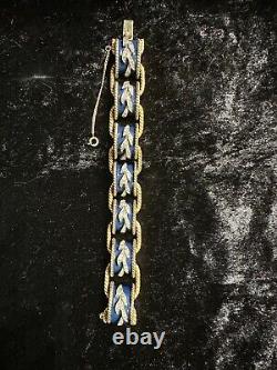 Vintage Signed Jomaz Gold Pave and Blue Enamel Empress Drum Link Bracelet