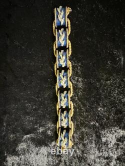 Vintage Signed Jomaz Gold Pave and Blue Enamel Empress Drum Link Bracelet