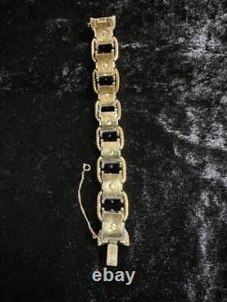 Vintage Signed Jomaz Gold Pave and Blue Enamel Empress Drum Link Bracelet