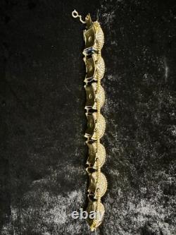 Vintage Signed Jomaz Gold Pave and Blue Enamel Empress Drum Link Bracelet