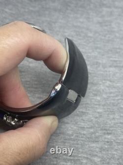 Vintage Signed Kenneth Jay Lane Black Enamel Art Deco Crystal WIDE Cuff Bracelet