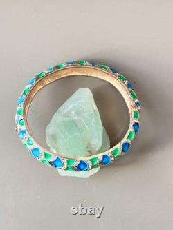 Vintage Signed MARVELLA Blue & Green Enamel Bracelet, Brooch & Earring Set