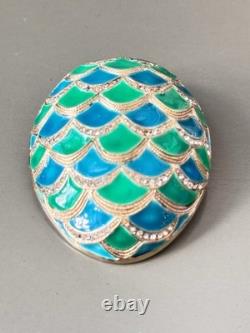 Vintage Signed MARVELLA Blue & Green Enamel Bracelet, Brooch & Earring Set