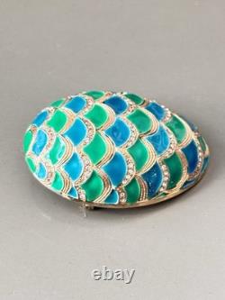 Vintage Signed MARVELLA Blue & Green Enamel Bracelet, Brooch & Earring Set