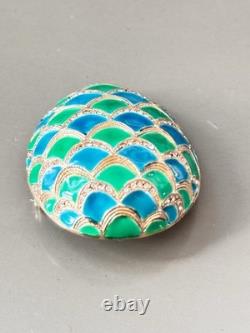 Vintage Signed MARVELLA Blue & Green Enamel Bracelet, Brooch & Earring Set