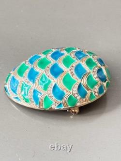 Vintage Signed MARVELLA Blue & Green Enamel Bracelet, Brooch & Earring Set