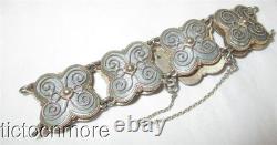 Vintage Signed Norway Norse Rose Ice Blue Enamel Panel Bracelet 925s Sterling