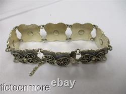 Vintage Signed Norway Norse Rose Ice Blue Enamel Panel Bracelet 925s Sterling