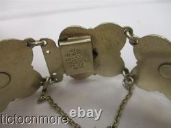 Vintage Signed Norway Norse Rose Ice Blue Enamel Panel Bracelet 925s Sterling
