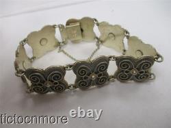 Vintage Signed Norway Norse Rose Ice Blue Enamel Panel Bracelet 925s Sterling