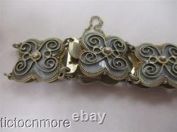 Vintage Signed Norway Norse Rose Ice Blue Enamel Panel Bracelet 925s Sterling