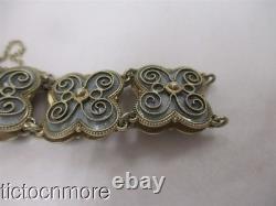 Vintage Signed Norway Norse Rose Ice Blue Enamel Panel Bracelet 925s Sterling