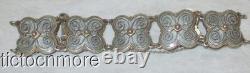 Vintage Signed Norway Norse Rose Ice Blue Enamel Panel Bracelet 925s Sterling