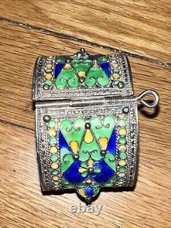Vintage Silver Enamel Hinged With Pin Wide Bangle Bracelet Berber Brights