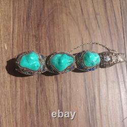 Vintage Silver Women's Jewelry Filigree Bracelet Natural Turquoise Enamel 50 gr