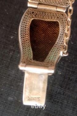 Vintage Silver Women's Jewelry Filigree Bracelet Natural Turquoise Enamel 50 gr