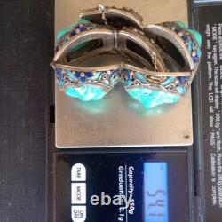 Vintage Silver Women's Jewelry Filigree Bracelet Natural Turquoise Enamel 50 gr