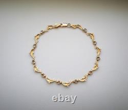 Vintage Solid 14K Yellow Gold Turquoise Blue Enamel Dolphin Tennis BRACELET