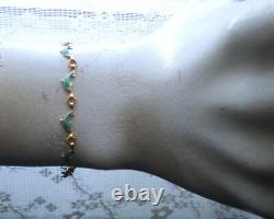 Vintage Solid 14K Yellow Gold Turquoise Blue Enamel Dolphin Tennis BRACELET
