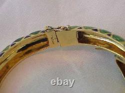 Vintage Solid 18k Gold Green & Blue Enamel Snake Bangle Bracelet Rare