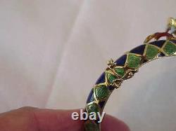 Vintage Solid 18k Gold Green & Blue Enamel Snake Bangle Bracelet Rare