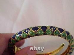 Vintage Solid 18k Gold Green & Blue Enamel Snake Bangle Bracelet Rare