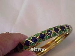 Vintage Solid 18k Gold Green & Blue Enamel Snake Bangle Bracelet Rare