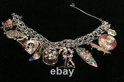 Vintage Sterling Charm Bracelet Features Boat with Jewels, Drums with Turquois