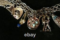 Vintage Sterling Charm Bracelet Features Boat with Jewels, Drums with Turquois