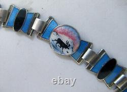 Vintage Sterling Norway Bracelet Enamel Scenes 7 1/4 Inches Wrist