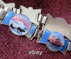 Vintage Sterling Norway Bracelet Enamel Scenes 7 1/4 Inches Wrist