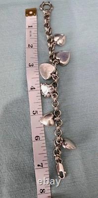 Vintage Sterling Puffy Heart Charm Bracelet Enamel FA Hermann Riker