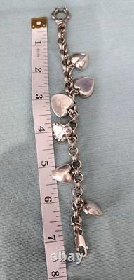 Vintage Sterling Puffy Heart Charm Bracelet Enamel FA Hermann Riker