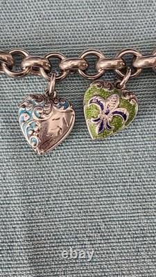 Vintage Sterling Puffy Heart Charm Bracelet Enamel FA Hermann Riker