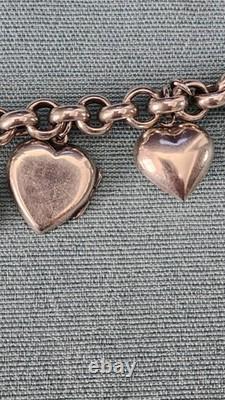 Vintage Sterling Puffy Heart Charm Bracelet Enamel FA Hermann Riker