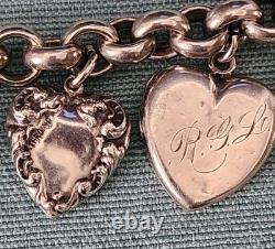 Vintage Sterling Puffy Heart Charm Bracelet Enamel FA Hermann Riker