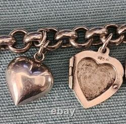 Vintage Sterling Puffy Heart Charm Bracelet Enamel FA Hermann Riker