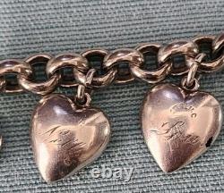 Vintage Sterling Puffy Heart Charm Bracelet Enamel FA Hermann Riker