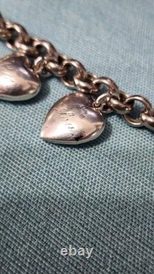 Vintage Sterling Puffy Heart Charm Bracelet Enamel FA Hermann Riker