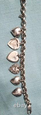 Vintage Sterling Puffy Heart Charm Bracelet Enamel FA Hermann Riker