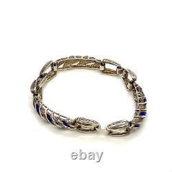 Vintage Sterling Signed 925 Italian Rare Twisted Blue Enamel Link Bracelet 7 1/2