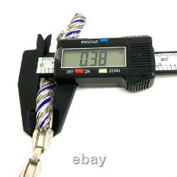 Vintage Sterling Signed 925 Italian Rare Twisted Blue Enamel Link Bracelet 7 1/2