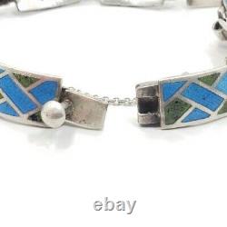Vintage Sterling Silver 925 Margot De Taxco Blue Green Enamel Ladies Bracelet