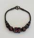 Vintage Sterling Silver Ball Blue Red Enamel Bead Tribal Foxtail Chain Bracelet