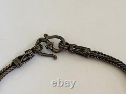 Vintage Sterling Silver Ball Blue Red Enamel Bead Tribal Foxtail Chain Bracelet